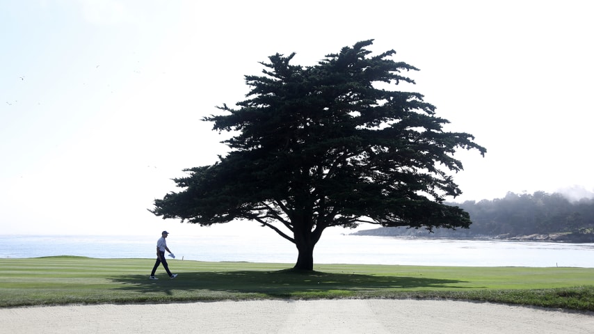 PEBBLE BEACH, CALIFORNIA - SEPTEMBER 20: Jim Furyk walks up the 18th fairway during the final round of the PURE Insurance Championship at the Pebble Beach Golf Links on September 20, 2020 in Pebble Beach, California. (Photo by Jed Jacobsohn/Getty Images)