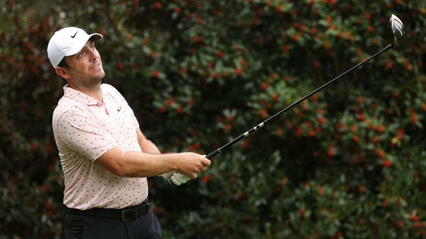 AUGUSTA, GEORGIA - NOVEMBER 11: Francesco Molinari of Italy plays his shot off the 15th tee during a practice round prior to the Masters at Augusta National Golf Club on November 11, 2020 in Augusta, Georgia. (Photo by Jamie Squire/Getty Images)