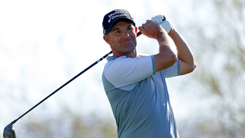 SCOTTSDALE, ARIZONA - FEBRUARY 05: Padraig Harrington of Ireland hits his tee shot on the third hole during the second round of the Waste Management Phoenix Open at TPC Scottsdale on February 05, 2021 in Scottsdale, Arizona. (Photo by Christian Petersen/Getty Images)