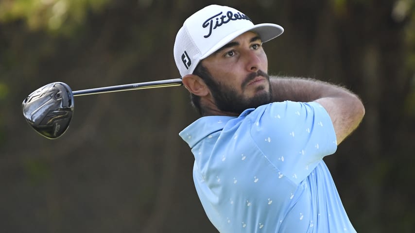 PACIFIC PALISADES, CALIFORNIA - FEBRUARY 21: Max Homa of the United States plays his shot from the 11th tee during the final round of The Genesis Invitational at Riviera Country Club on February 21, 2021 in Pacific Palisades, California. (Photo by Harry How/Getty Images)