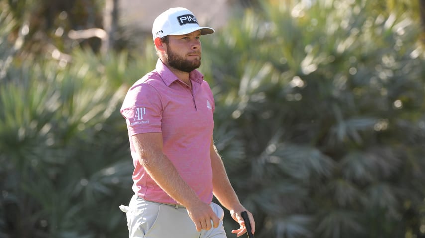 PONTE VEDRA BEACH, FL - MARCH 12: Tyrrell Hatton walks to his putt during the second round of THE PLAYERS Championship on THE PLAYERS Stadium Course at TPC Sawgrass on March 12, 2021, in Ponte Vedra Beach, FL. (Photo by Ben Jared/PGA TOUR via Getty Images)