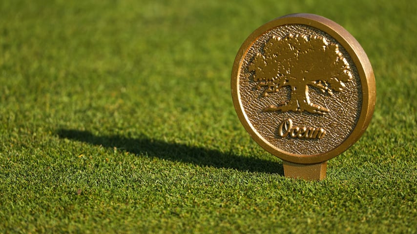 KIAWAH ISLAND, SOUTH CAROLINA - MAY 17: A tee marker is displayed during a practice round prior to the 2021 PGA Championship at Kiawah Island Resort's Ocean Course on May 17, 2021 in Kiawah Island, South Carolina. (Photo by Patrick Smith/Getty Images)