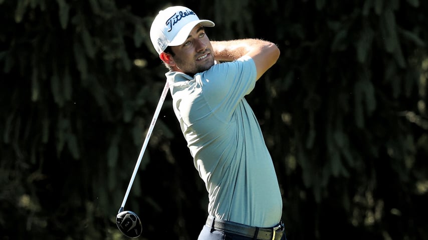 SPRINGFIELD, MISSOURI - JULY 23: Cody Blick plays his shot from the second tee during Round One of the Price Cutter Championship at the Highland Springs Country Club on July 23, 2020 in Springfield, Missouri. (Photo by Dylan Buell/Getty Images)