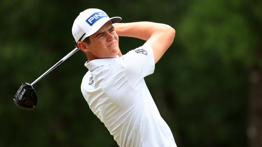 RIDGELAND, SOUTH CAROLINA - JUNE 13: Wilco Nienaber of South Africa plays his shot from the 12th tee during the final round of the Palmetto Championship at Congaree on June 13, 2021 in Ridgeland, South Carolina. (Photo by Mike Ehrmann/Getty Images)