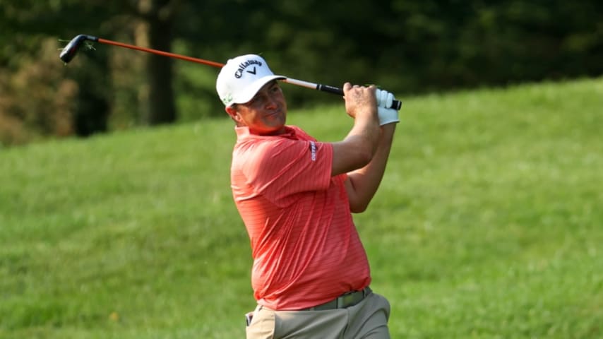 Brian Stuard shoots 64 to lead suspended Barbasol Championship