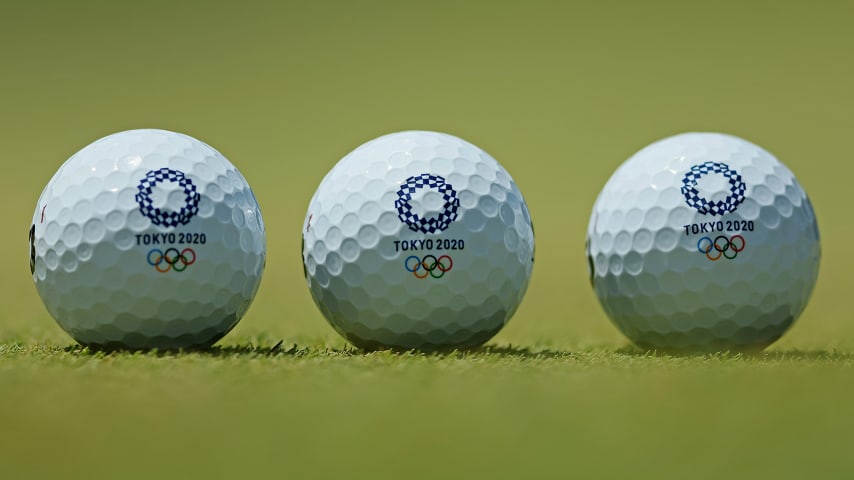 TOKYO, JAPAN - JULY 25:   A detail of a golf ball at Kasumigaseki Country Club ahead of the Tokyo Olympic Games on July 25, 2021 in Tokyo, Japan. (Photo by Mike Ehrmann/Getty Images)