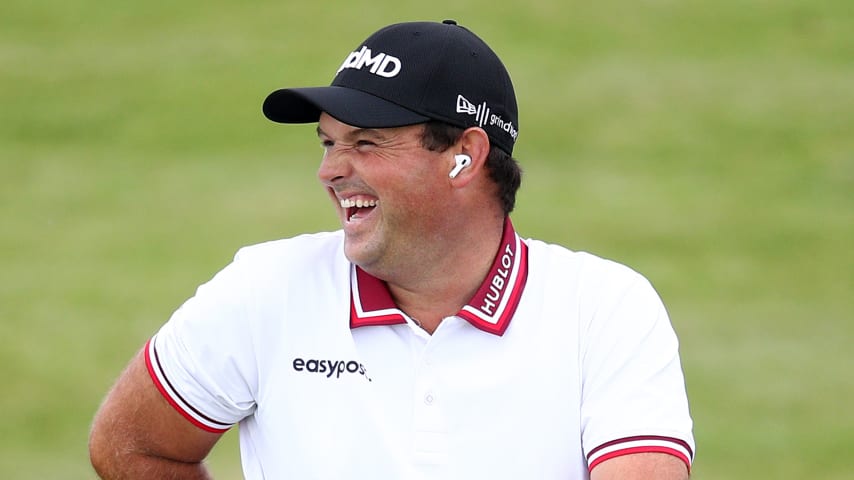 SANDWICH, ENGLAND - JULY 13:  Patrick Reed of the United States warms up on the practice range during a practice round prior to The 149th Open at Royal St Georgeâs Golf Club on July 13, 2021 in Sandwich, England. (Photo by Christopher Lee/Getty Images)