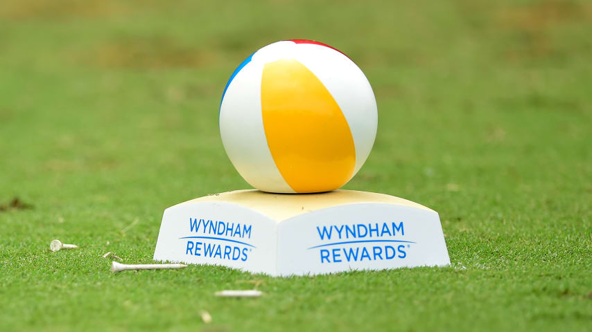 GREENSBORO, NORTH CAROLINA - AUGUST 16: A detail of a tee marker during the final round of the Wyndham Championship at Sedgefield Country Club on August 16, 2020 in Greensboro, North Carolina. (Photo by Jared C. Tilton/Getty Images)