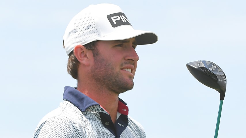 BERTHOUD, CO - JULY 08: Austin Eckroat watches his shot on the fourth hole during the first round of the Korn Ferry Tours TPC Colorado Championship at Heron Lakes on July 8, 2021 in Berthoud, Colorado. (Photo by Ben Jared/PGA TOUR via Getty Images)