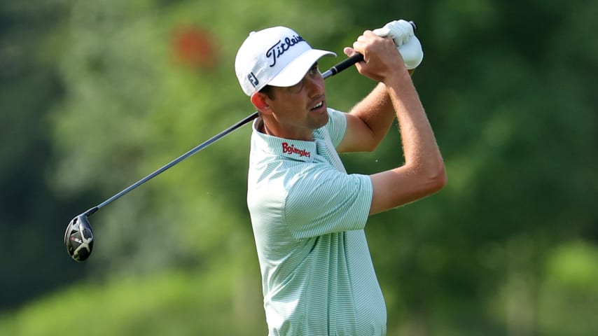 NICHOLASVILLE, KENTUCKY - JULY 15: Chesson Hadley plays his second shot on the 11th hole during the first round of the Barbasol Championship at Keene Trace Golf Club on July 15, 2021 in Nicholasville, Kentucky. (Photo by Andy Lyons/Getty Images)