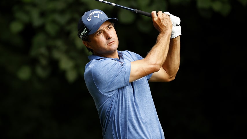 GREENSBORO, NORTH CAROLINA - AUGUST 15: Kevin Kisner of the United States plays his shot from the second tee during the final round of the Wyndham Championship at Sedgefield Country Club on August 15, 2021 in Greensboro, North Carolina. (Photo by Jared C. Tilton/Getty Images)