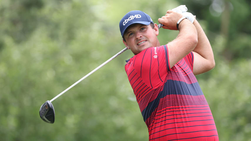 DUBLIN, OHIO - JUNE 06: Patrick Reed of the United States plays his shot from the second tee during the first playoff hole of the final round of The Memorial Tournament at Muirfield Village Golf Club on June 06, 2021 in Dublin, Ohio. (Photo by Andy Lyons/Getty Images)