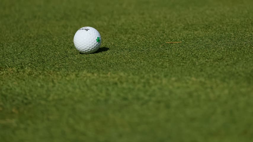 KAWAGOE, JAPAN - JULY 31: A detailed view of a golf ball belonging to Shane Lowry of Team Ireland is seen during the third round of the Men's Individual Stroke Play on day eight of the Tokyo 2020 Olympic Games at Kasumigaseki Country Club on July 31, 2021 in Kawagoe, Saitama, Japan. (Photo by Mike Ehrmann/Getty Images)