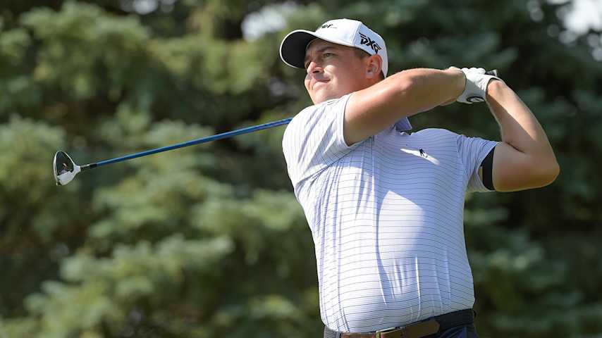 OMAHA, NE - AUGUST 13: Justin Lower plays a tee shot on the second hole during the second round of the Korn Ferry Tours Pinnacle Bank Championship presented by Aetna at The Club at Indian Creek on August 13, 2021 in Omaha, Nebraska. (Photo by Stan Badz/PGA TOUR)