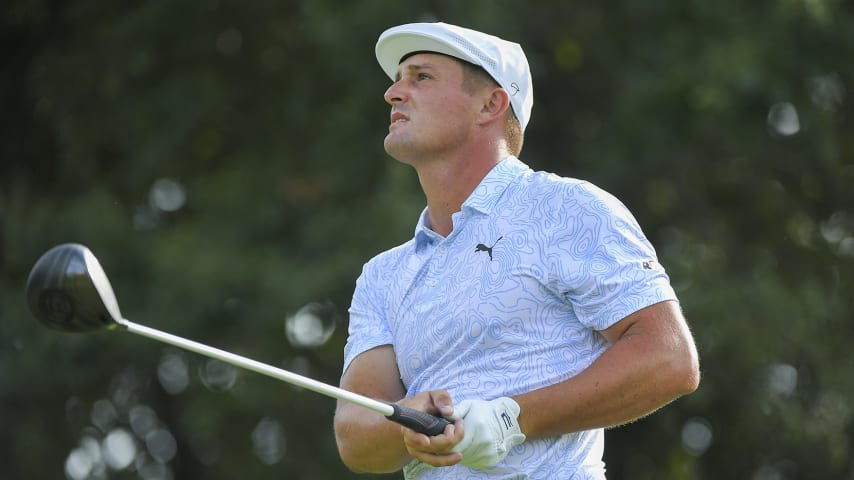 ATLANTA, GA - SEPTEMBER 04:  Bryson DeChambeau hits his tee shot on the 14th tee during the third round of the TOUR Championship at East Lake Golf Club on September 4, 2021 in Atlanta, Georgia. (Photo by Ben Jared/PGA TOUR via Getty Images)