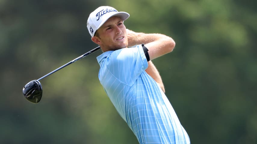 MEMPHIS, TENNESSEE - AUGUST 07: Will Zalatoris plays a shot on the third hole during the third round of the World Golf Championship-FedEx St Jude Invitational at TPC Southwind on August 07, 2021 in Memphis, Tennessee. (Photo by Sam Greenwood/Getty Images)