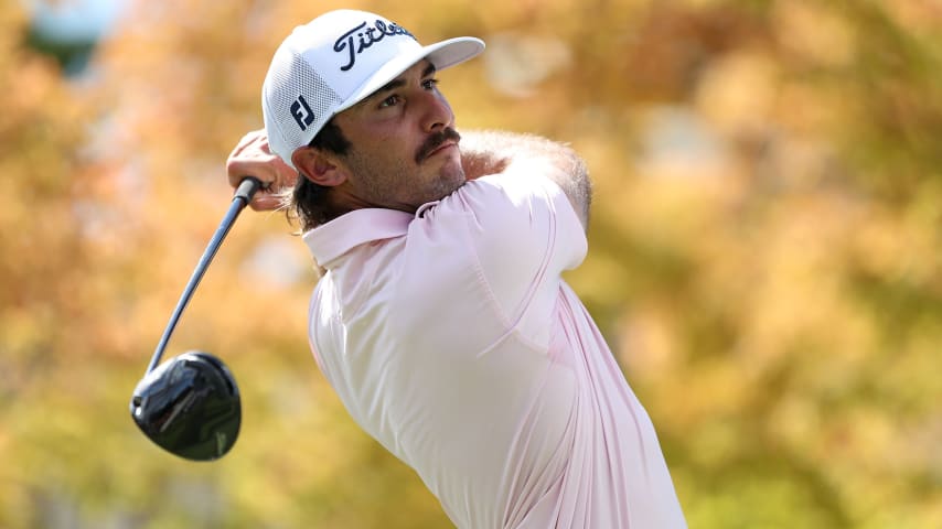 NAPA, CALIFORNIA - SEPTEMBER 19: Max Homa hits his tee shot on the first hole during the final round of the Fortinet Championship at Silverado Resort and Spa on September 19, 2021 in Napa, California. (Photo by Meg Oliphant/Getty Images)