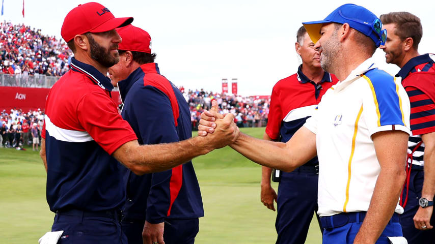 Dustin Johnson & Sergio Garcia win inaugural Nicklaus-Jacklin Award Presented by Aon at the 43rd Ryder Cup 