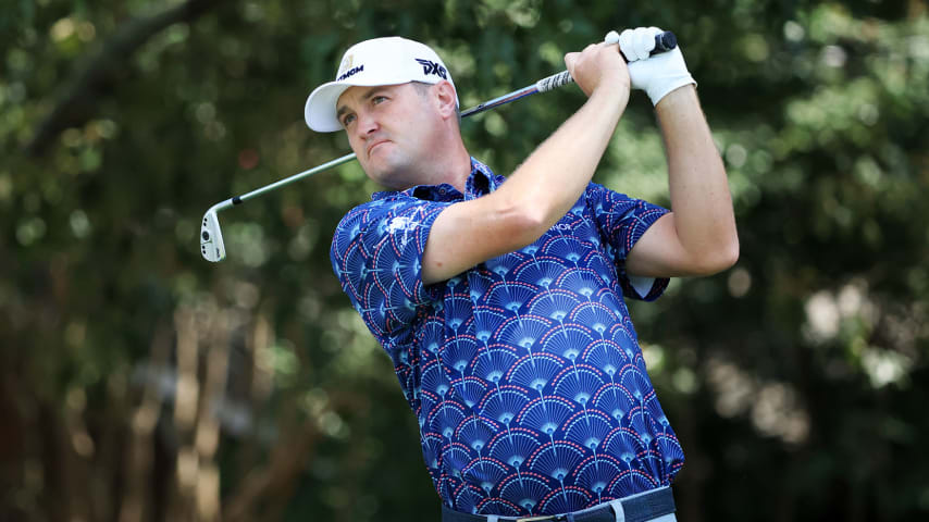 ATLANTA, GEORGIA - SEPTEMBER 05: Jason Kokrak of the United States plays his shot from the third tee during the final round of the TOUR Championship on September 05, 2021 in Atlanta, Georgia. (Photo by Sam Greenwood/Getty Images)