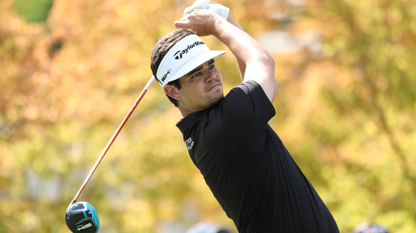 NAPA, CALIFORNIA - SEPTEMBER 19: Beau Hossler hits his tee shot on the first hole during the final round of the Fortinet Championship at Silverado Resort and Spa on September 19, 2021 in Napa, California. (Photo by Meg Oliphant/Getty Images)