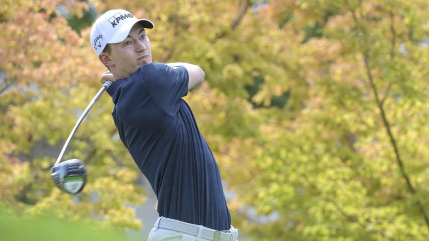 NAPA, CA - SEPTEMBER 19: Maverick McNealy plays his tee shot on the first hole during the final round of the Fortinet Championship at Silverado Resort and Spa North on September 19, 2021 in Napa, California. (Photo by Stan Badz/PGA TOUR)