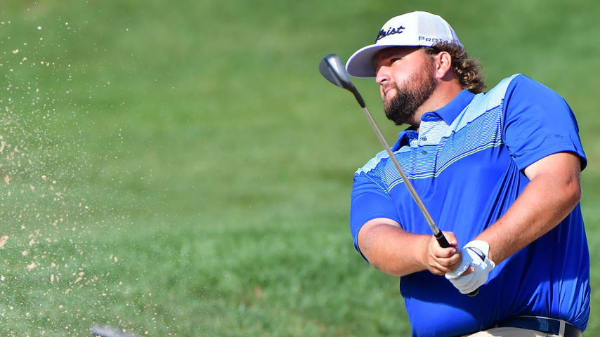 PALM HARBOR, FLORIDA - APRIL 29: Michael Visacki of the United States plays his shot out of a bunker on the first hole during the first round of the Valspar Championship on the Copperhead Course at Innisbrook Resort on April 29, 2021 in Palm Harbor, Florida. (Photo by Julio Aguilar/Getty Images)