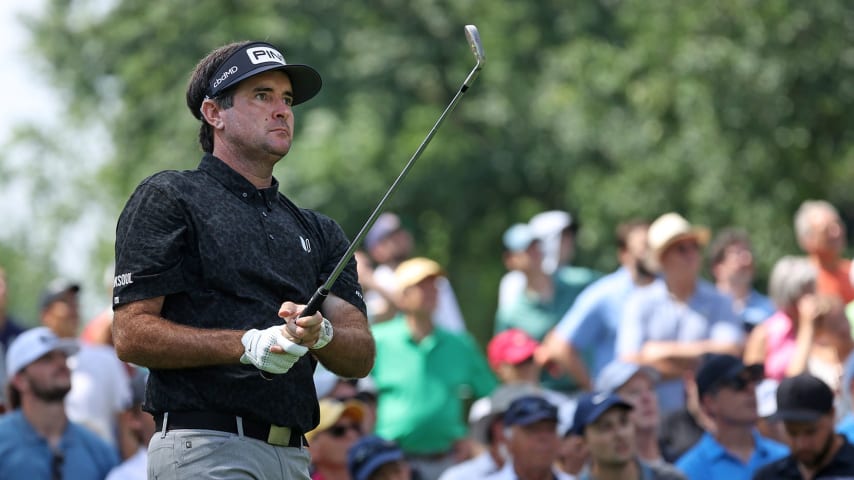 DETROIT, MICHIGAN - JULY 01: Bubba Watson plays his shot from the fifth tee during the first round of the Rocket Mortgage Classic on July 01, 2021 at the Detroit Golf Club in Detroit, Michigan. (Photo by Gregory Shamus/Getty Images)