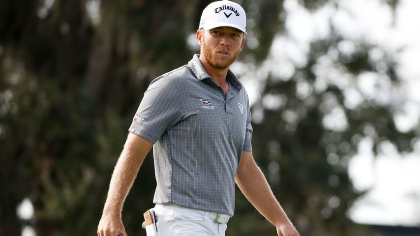 ST SIMONS ISLAND, GEORGIA - NOVEMBER 21: Talor Gooch of the United States walks on the first green during the final round of The RSM Classic on the Seaside Course at Sea Island Resort on November 21, 2021 in St Simons Island, Georgia. (Photo by Cliff Hawkins/Getty Images)