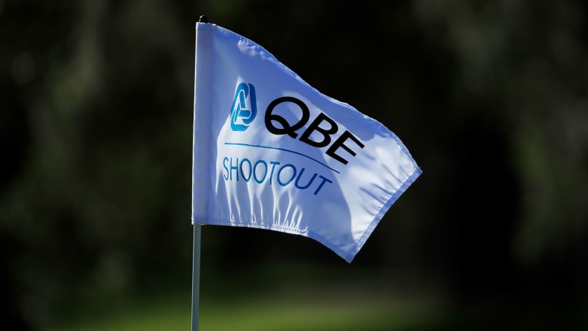 NAPLES, FLORIDA - DECEMBER 13: A pin flag is displayed in the practice area during the final round of the QBE Shootout at Tiburon Golf Club on December 13, 2020 in Naples, Florida. (Photo by Cliff Hawkins/Getty Images)