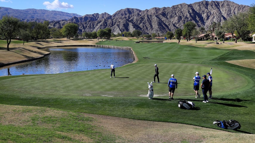 LA QUINTA, CALIFORNIA - JANUARY 24: Paul Casey of England putts on the fifth hole during the final round of The American Express tournament on the Stadium course at PGA West on January 24, 2021 in La Quinta, California. (Photo by Sean M. Haffey/Getty Images)