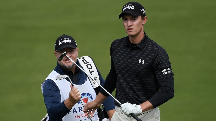 LA JOLLA, CALIFORNIA - JANUARY 29: Maverick McNealy walks on the second hole during the final round of The Farmers Insurance Open on the South Course at Torrey Pines Golf Course on January 29, 2022 in La Jolla, California. (Photo by Donald Miralle/Getty Images)