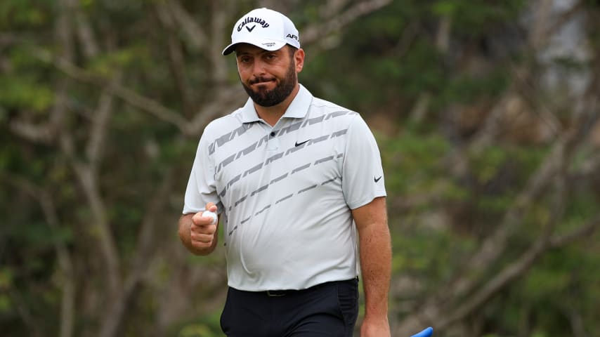 PLAYA DEL CARMEN, MEXICO - NOVEMBER 04: Francesco Molinari of Italy reacts on the 11th green during the first round of the World Wide Technology Championship at Mayakoba on the El Camaleon course on November 04, 2021 in Playa del Carmen, Mexico. (Photo by Mike Ehrmann/Getty Images)