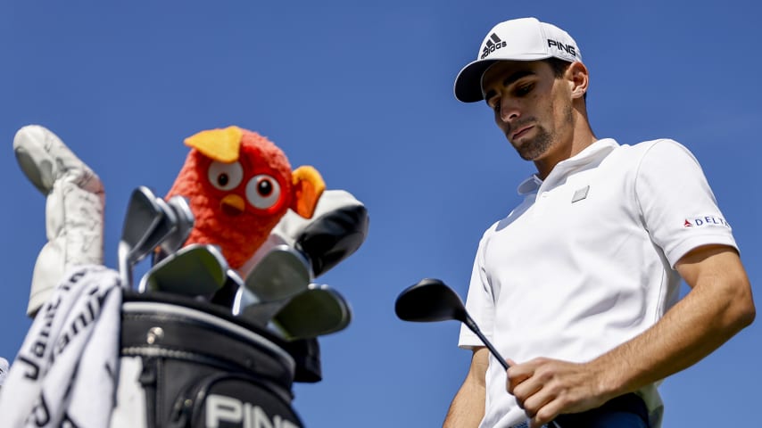 PACIFIC PALISADES, CALIFORNIA - FEBRUARY 20: Joaquin Niemann of Chile looks on from the first tee during the final round of The Genesis Invitational at Riviera Country Club on February 20, 2022 in Pacific Palisades, California. (Photo by Michael Owens/Getty Images)