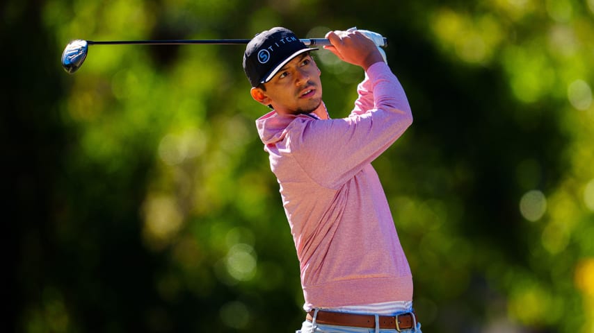 SAVANNAH, GA - NOVEMBER 08:  Christian Salzer plays his shot from the fifth tee during the final round of the Korn Ferry Tour Qualifying Tournament Final Stage at Landings Club-Marshwood Course on November 8, 2021 in Savannah, Georgia. (Photo by Andrew Wevers/PGA TOUR via Getty Images)