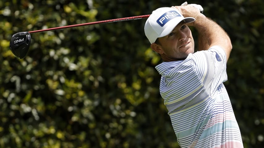 BOGOTA, COLOMBIA - FEBRUARY 11: Luke Guthrie of the United States plays a tee shot on the 16th hole during the second round of the Astara Golf Championship presented by Mastercard at Country Club de Bogota on February 11, 2022 in Bogota, Colombia. (Photo by Buda Mendes/Getty Images)