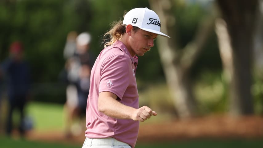 PONTE VEDRA BEACH, FLORIDA - MARCH 14: Cameron Smith of Australia reacts after making birdie on the 13th green during the final round of THE PLAYERS Championship on the Stadium Course at TPC Sawgrass on March 14, 2022 in Ponte Vedra Beach, Florida. (Photo by Patrick Smith/Getty Images)