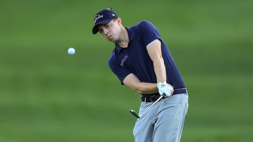 PONTE VEDRA BEACH, FLORIDA - MARCH 10: Matthew Fitzpatrick of England plays his third shot on the par 4, 12th hole during the first round of THE PLAYERS Championship at TPC Sawgrass on March 10, 2022 in Ponte Vedra Beach, Florida. (Photo by David Cannon/Getty Images)