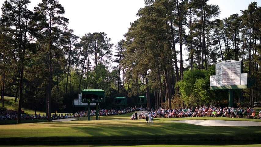 AUGUSTA, GEORGIA - APRIL 11: Hideki Matsuyama of Japan looks over his putt on the 15th green during the final round of the Masters at Augusta National Golf Club on April 11, 2021 in Augusta, Georgia. (Photo by Mike Ehrmann/Getty Images)