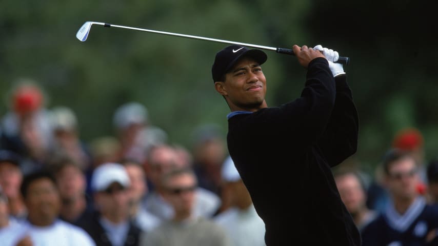 13 Feb 2000: Tiger Woods watches the ball after hitting it during the Buick Invitational at Torrey Pines Golf Course in La Jolla, California.