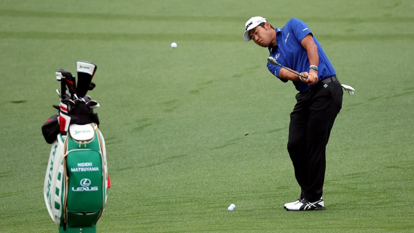 AUGUSTA, GEORGIA - APRIL 06: Hideki Matsuyama of Japan plays a shot on the second hole during a practice round prior to the Masters at Augusta National Golf Club on April 06, 2022 in Augusta, Georgia. (Photo by Gregory Shamus/Getty Images)