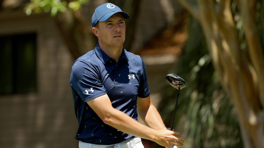 HILTON HEAD ISLAND, SOUTH CAROLINA - APRIL 17: Jordan Spieth follows his shot from the second tee during the final round of the RBC Heritage at Harbor Town Golf Links on April 17, 2022 in Hilton Head Island, South Carolina. (Photo by Kevin C. Cox/Getty Images)