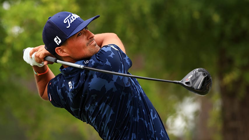 RIDGELAND, SOUTH CAROLINA - JUNE 12: Bryson Nimmer plays his shot from the 18th tee during the third round of the Palmetto Championship at Congaree on June 12, 2021 in Ridgeland, South Carolina. (Photo by Mike Ehrmann/Getty Images)