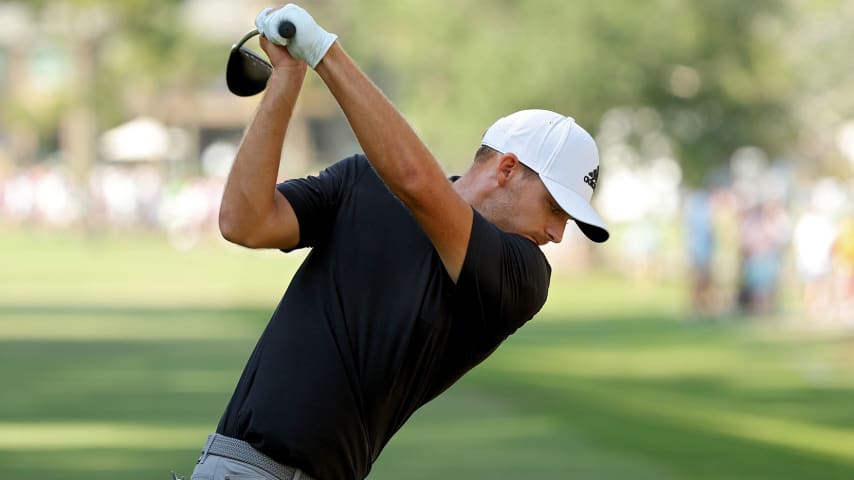 HILTON HEAD ISLAND, SOUTH CAROLINA - APRIL 17: Aaron Wise plays his shot from the 16th tee during the final round of the RBC Heritage at Harbor Town Golf Links on April 17, 2022 in Hilton Head Island, South Carolina. (Photo by Kevin C. Cox/Getty Images)