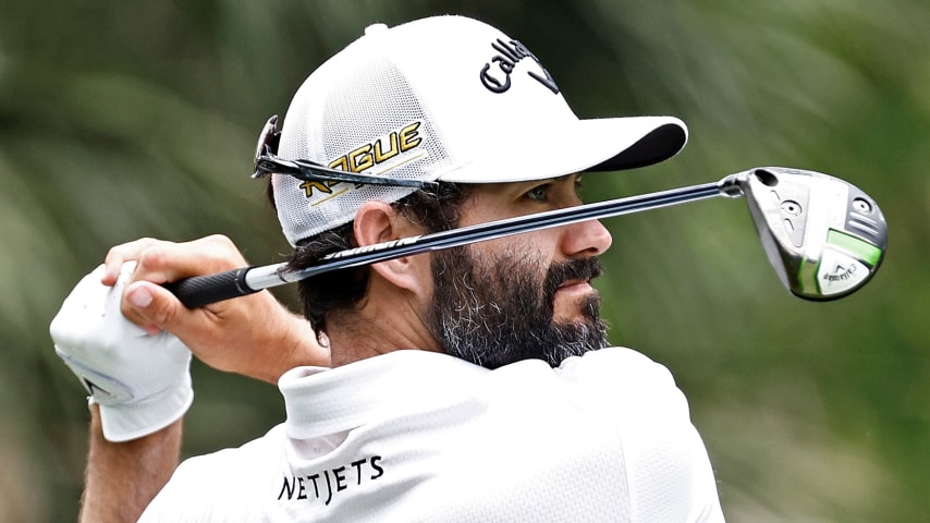 HILTON HEAD ISLAND, SOUTH CAROLINA - APRIL 16: Adam Hadwin of Canada plays his shot from the eighth tee during the third round of the RBC Heritage at Harbor Town Golf Links on April 16, 2022 in Hilton Head Island, South Carolina. (Photo by Jared C. Tilton/Getty Images)