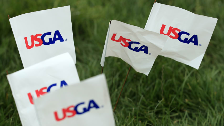 PEBBLE BEACH, CALIFORNIA - JUNE 16: USGA flags on the course during the final round of the 2019 U.S. Open at Pebble Beach Golf Links on June 16, 2019 in Pebble Beach, California. (Photo by Andrew Redington/Getty Images)