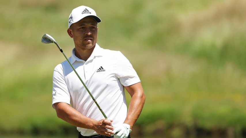 BROOKLINE, MASSACHUSETTS - JUNE 14:  Xander Schauffele of the United States looks on from the 13th green during a practice round prior to the US Open at The Country Club on June 14, 2022 in Brookline, Massachusetts. (Photo by Patrick Smith/Getty Images)