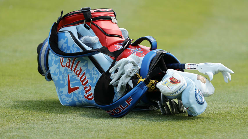 CROMWELL, CONNECTICUT - JUNE 26: The bag of Xander Schauffele of the United States during the final round of Travelers Championship at TPC River Highlands on June 26, 2022 in Cromwell, Connecticut. (Photo by Tim Nwachukwu/Getty Images)