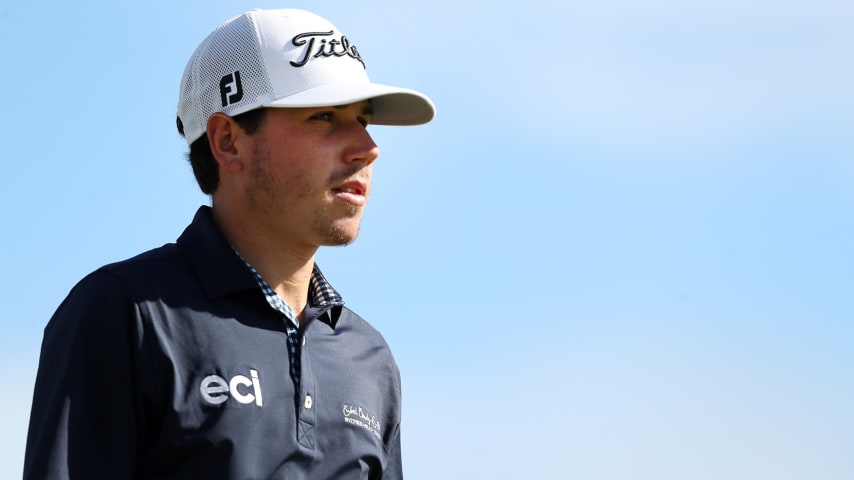 RIO GRANDE, PUERTO RICO - MARCH 03: Patrick Flavin walks from the 13th tee during the first round of the Puerto Rico Open at Grand Reserve Golf Club on March 03, 2022 in Rio Grande, . (Photo by Mike Mulholland/Getty Images)