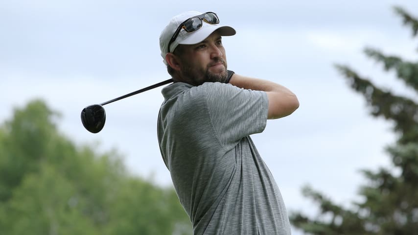 FALMOUTH, MAINE - JUNE 25: Gunner Wiebe hits a drive during the second round of the Live And Work In Maine Open held at Falmouth Country Club on June 25, 2021 in Falmouth, Maine. (Photo by Michael Cohen/Getty Images)