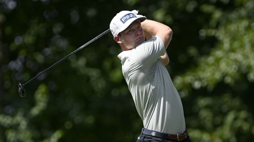 GREER, SOUTH CAROLINA - JUNE 12: RJ Manke plays his shot from the second tee during the final round of the BMW Charity Pro-Am at Thornblade Club on June 12, 2022 in Greer, South Carolina. (Photo by Eakin Howard/Getty Images)